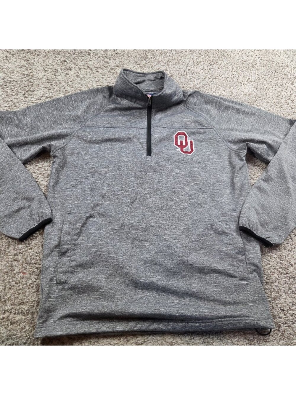 University of Oklahoma OU 1/4 Zip Pullover Mens Medium Gray Fleece G3 Carl Bank